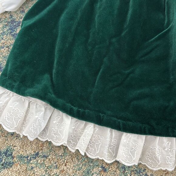 Vintage Her Majesty Elegant Green Velvet Kids Button Down Shirt Under Dress - Picture 8 of 8